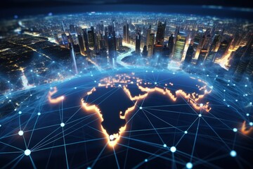 Poster - Global business growth through data analysis, AI, and blockchain.