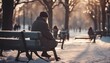 onely old man and old woman on a bench in the city winter park