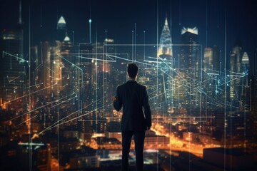 Poster - Businessman analyzing business data for growth and strategy.
