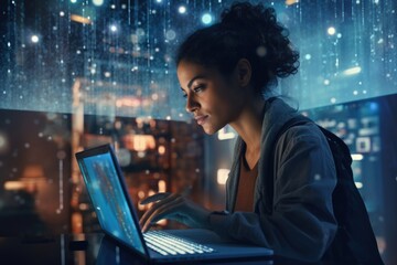 Poster - Digital technology, internet, big data, digital marketing, IoT, woman using modern computer