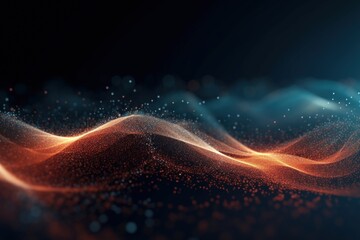 Poster - Dynamic digital wave background with dots and particles.