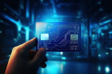 Poster - Digital ID card in human hand, technology and business.