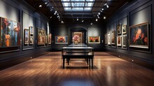 A Sophisticated Art Gallery Displaying Exquisite Paintings, Providing Space For Text Near The Displayed Artworks, Balancing Elegance And Information - Generative AI