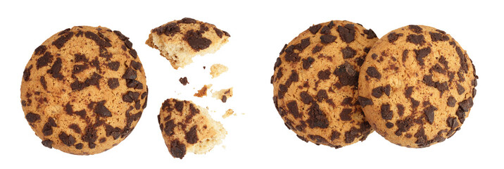 Wall Mural - oatmeal chocolate chip cookie isolated on white background. Top view. Flat lay