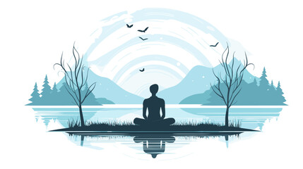 Wall Mural - serenity and mindfulness within the brain in a vector art piece showcasing scenes of meditation focus and mental clarity .simple isolated line styled vector illustration
