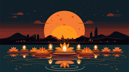 Canvas Print - fireplace in diwali. thai pongal .simple isolated line styled vector illustration