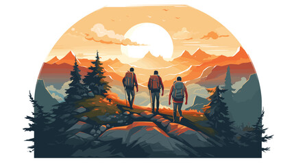 Wall Mural - sunset in the mountains with travers. .simple isolated line styled vector illustration