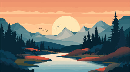 Wall Mural - diverse landscapes and natural wonders of our world in a vector art piece showcasing scenes of majestic mountains tranquil oceans vast deserts and lush forests .simple isolated line styled vector