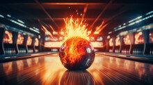 Vibrant neon-lit bowling balls on a polished lane at a modern bowling alley
