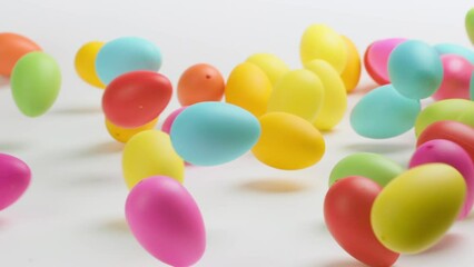 Wall Mural - Easter eggs fallen on white background