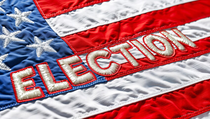 Wall Mural - The word ELECTION embroidered onto a presidential election flag