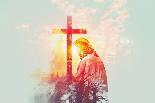 Spiritual Silhouette of Jesus and Cross.