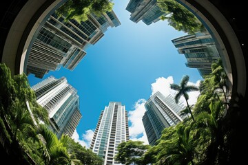 Poster - Low Angle fish eye shot Garden city Skyscraper Singapore