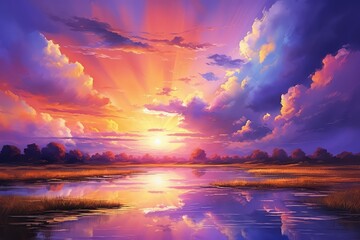 Wall Mural - Beautiful sunset on the sea