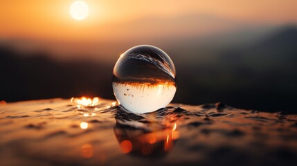 Wall Mural - A sunrise view inside a glass of water - Generative AI