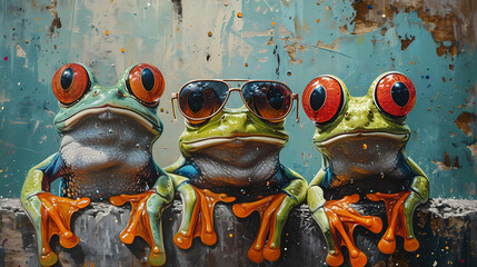 Wall Mural - 3 cool frogs