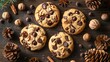 Tasty Choc-Nut Cookies on Wood Table
