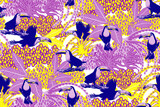 Fototapeta Młodzieżowe - Seamless pattern of toucan and flowers. Suitable for fabric, mural, wrapping paper and the like. 