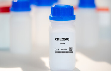 Poster - C18H27NO3 capsaicin CAS 404-86-4 chemical substance in white plastic laboratory packaging