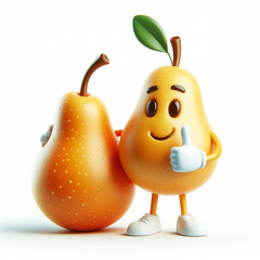 Wall Mural - 3D funny cartoon of a pear. Agriculture, fruit and healthy food. AI generated