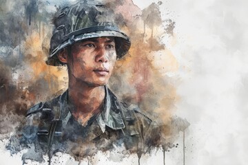 Filipino soldier portrait Illustration. Modern soldier of Philippines by watercolor colors Illustration
