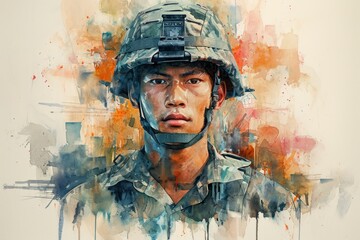 Filipino soldier portrait Illustration. Soldier of Philippines watercolor colors Illustration