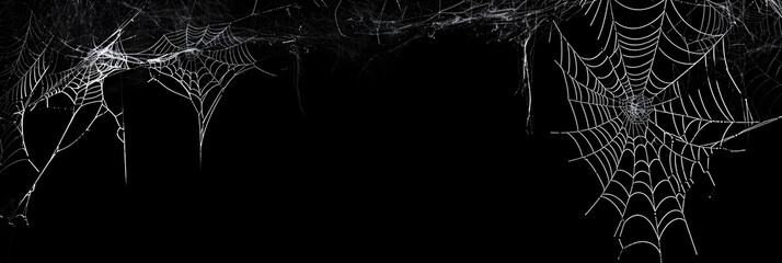 Poster - Real creepy spider webs hanging on black banner