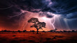 A captivating photograph capturing a dramatic lightning storm over a vast savannah, showcasing the atmospheric intensity and the striking beauty of the natural phenomenon