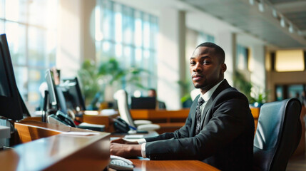 portrait male customer service worker or bank agent