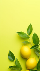 Wall Mural - Fresh Yellow Lemon with Green Leaves on a Tree Branch in Nature, Isolated on White Background - Citrus Fruit Concept