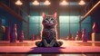 A cute and calming portrayal of a cat enjoying a yoga session