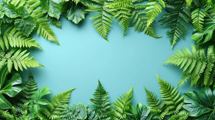 Poster -  a blue background with a bunch of green leaves in the center of the image and a blue background with a bunch of green leaves in the middle of the middle.