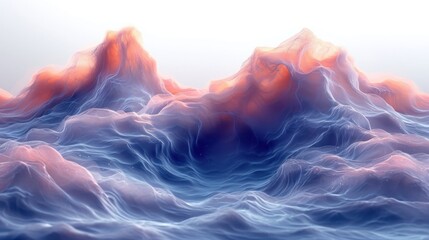 Canvas Print -  a computer generated image of a mountain range in the middle of a body of water with an orange and blue substance in the middle of the mountain range in the foreground.