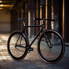 Stylish black city bike parked against a stone wall on a city street