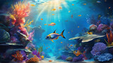 Fototapeta Do akwarium - underwater coral and gold fish beauty of the nature