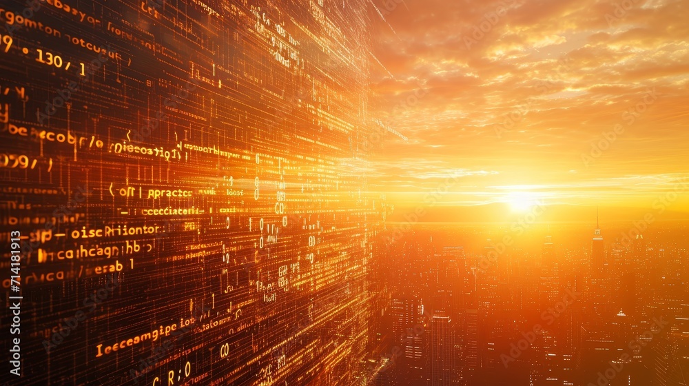 Cyber Matrix: A Matrix of Code in a Virtual World at Sunrise Stock ...