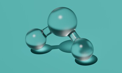Wall Mural - Glass figure of a water molecule on a blue background. 3d rendering