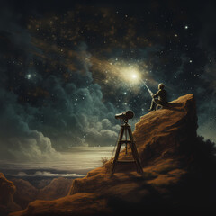 Canvas Print - Vintage telescope observing a celestial event. 