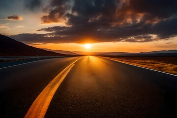 Wall Mural - driving on the highway at sunset