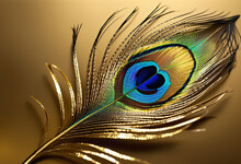 Golden Peacock Feathers On Gold Background