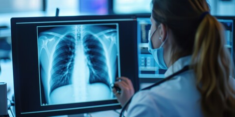 Doctor analyzing X-ray for healthcare diagnosis on a screen in hospital