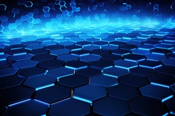 Poster - Blue hexagonal background with abstract technology theme.