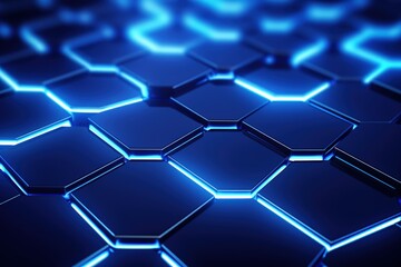 Poster - Blue hexagonal background with abstract technology theme.