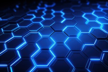 Poster - Blue hexagonal background with abstract technology theme.