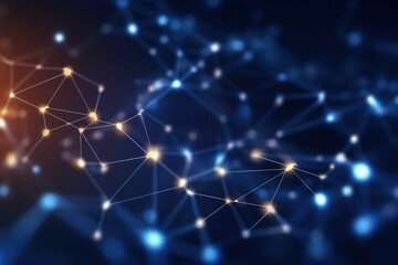 Poster - Abstract technology concept with connected dots on blue background.