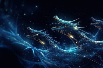 Poster - Dragonthemed technological background for AI, neural networks, big data.