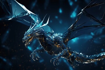 Poster - Dragonthemed technological background for AI, neural networks, big data.