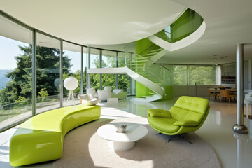 Wall Mural - Modern bauhaus living room interior design spring green colors