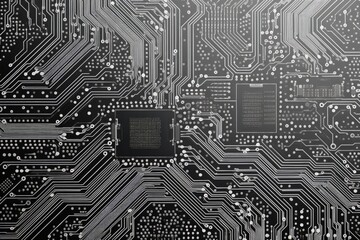 Fototapete - Printed circuit board background for computer technology with space for text.