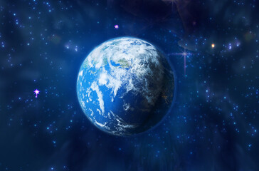Wall Mural - Beautiful planet Earth in space surrounded by stars and galaxies. 3D rendering illustration